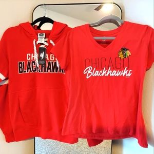 NWT NHL Chicago Blackhawks Hoodie + T-Shirt Bundle – Women’s S/M – Red